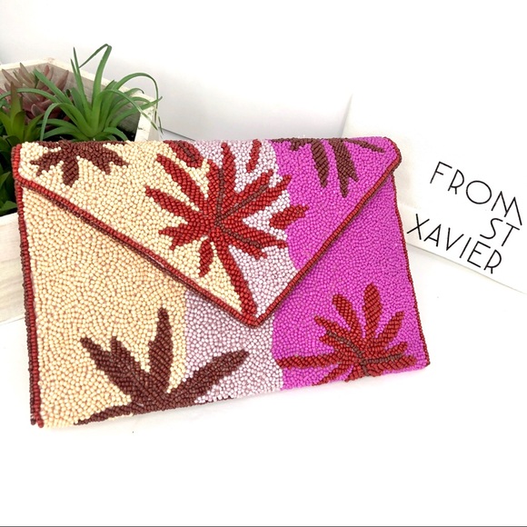 Anthropologie Handbags - From St Xavier Cali Palm Beaded Clutch Crossbody